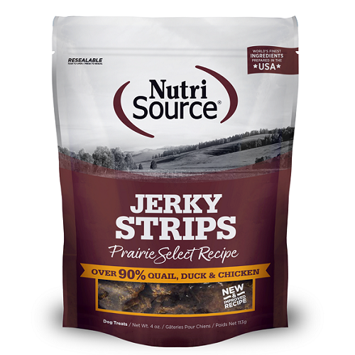 Nutrisource Prairie Select Jerky Strips 90% Quail, Duck, & Chicken Grain Free Treats Nutrisource Prairie Select Jerky Strips 90% Quail, Duck, & Chicken Grain Free Treats